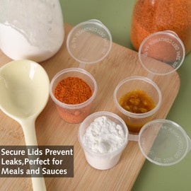 DILUSILK 50 sets Sauce Pots with Lids,Sauce Pots Reusable Jelly Shot Cups Clear Small Deli Pot Restaurants Takeaways Containers Reusable Jelly Shot Cups Plastic Leakproof Food Cups