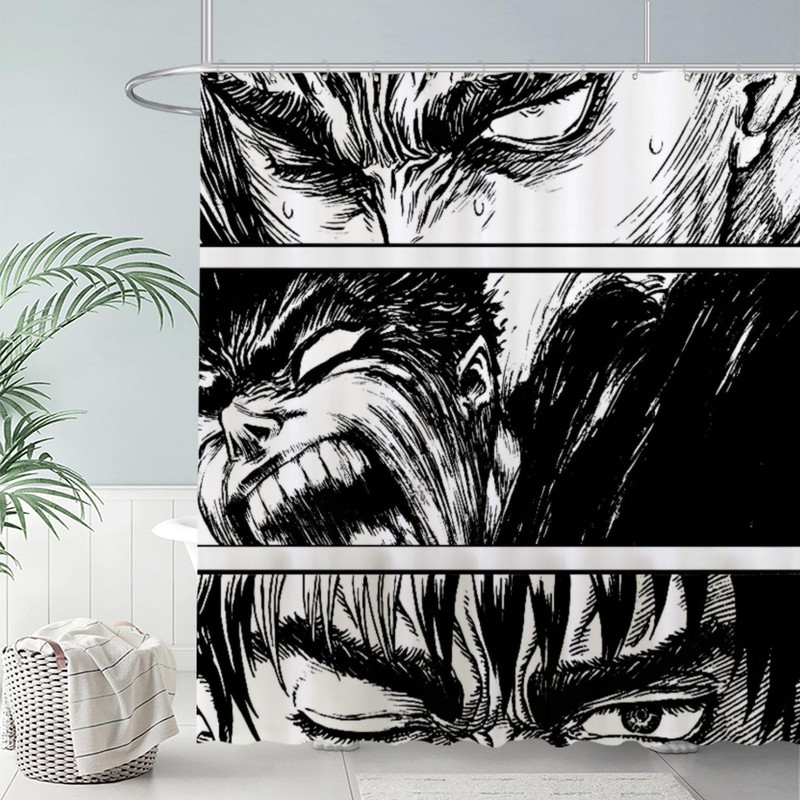Funnytree The Black Swordsman Shower Curtain, Japanese Manga Bathroom Decor,