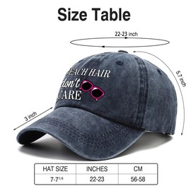 Pishovi Beach Hair Don't Care Distressed Washed Blue Baseball Cap, Vintage Adjustable Cotton Cap, Retirement Gifts for Women, Hat for Mom BFF, Birthday for Beach Lover
