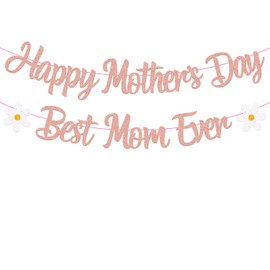 Levvcirki Thanks Mom Happy Mother's Day Banner Heart Flower Crown Love Themed Party Decorations for Women Happy Mother's Day Celebration Supplies (rose gold)