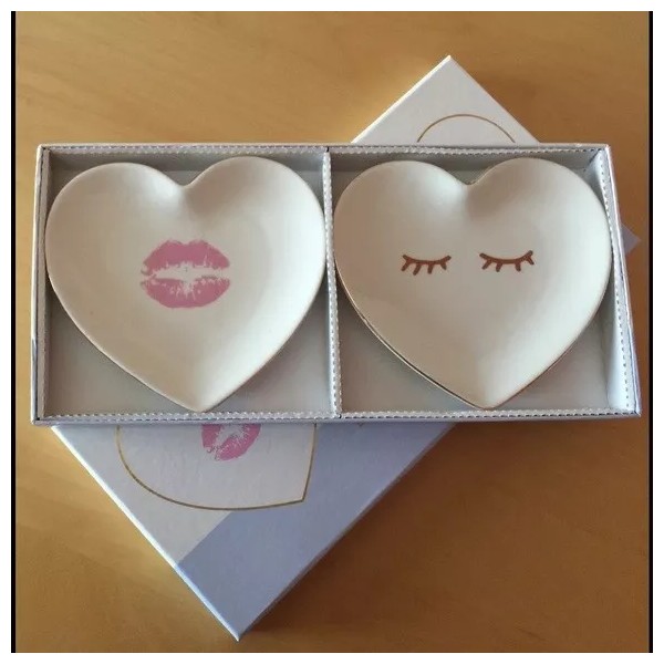 twelveNYC Set of 2 Porcelain Ceramic Heart Shaped Jewelry Trays
