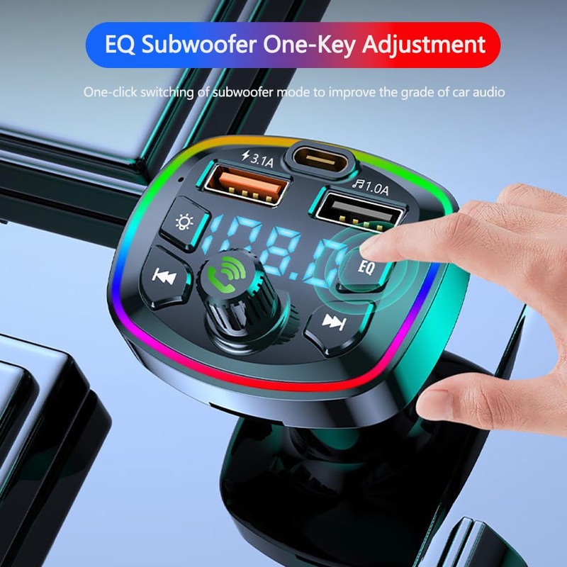 FM Transmitter Car Bluetooth Music Play 2 USB Port Charger