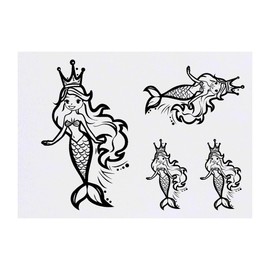 4 x 'Mermaid Princess' Temporary Tattoos - Water Resistant, Skin-Safe, Non-Toxic Transfers, Mixed Sizes (TO00073712)