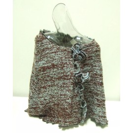Brown & Blue NEW BOUCLE ACRYLIC KNIT PONCHO SHAWL CAPE BROWN & BLUE