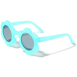Kids Youth Girls Sunflower Shaped Cute Sunglasses (Blue Frame, Black Lenses)