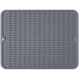 Silicone Dish Drying Mat, Non-Slip Easy Clean Sink Mat Large Heat-resistant Dish Drainer Mat for Kitchen Counter, Sink, Refrigerator or Drawer liner (16" x 12", GREY)