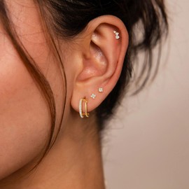 FUNEIA 5 Paar Ohrringe Silber 925 Set Für Damen 14k Vergoldet Kleine Creolen Ohrstecker Silber 925 Set Stapelbar Zirkonia Ohrringe Stecker Schmuck Helix Piercings Ohr Für Mehrere Ohrlöcher