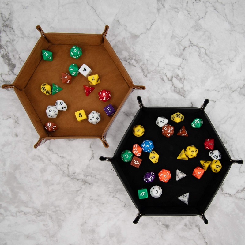 SIQUK 2-Piece Dice Tray - PU Leather Folding Hexagon Dice