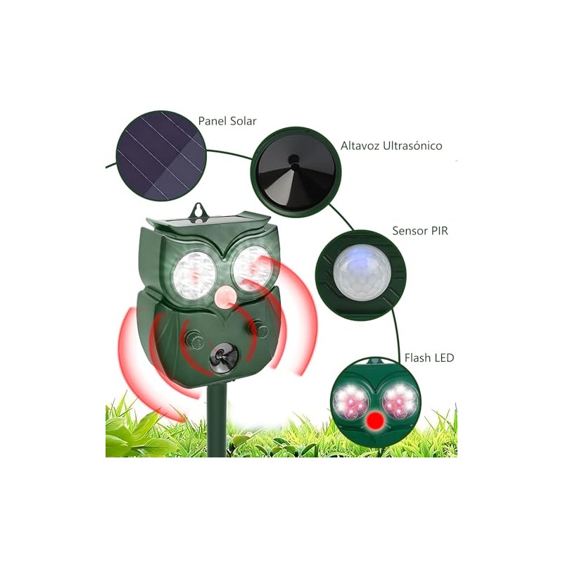 Repelente Solar Ultrasónico Animales Ahuyentador Ardillas Luz Led Intermitente Perros