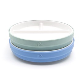 Elk and Friends Kids 6.7” Porcelain Divided Plates with Silicone Sleeves | Suitable for Babies/Kids/Toddlers | Microwave & Dishwasher Safe | Non Slip | Snack Dishes