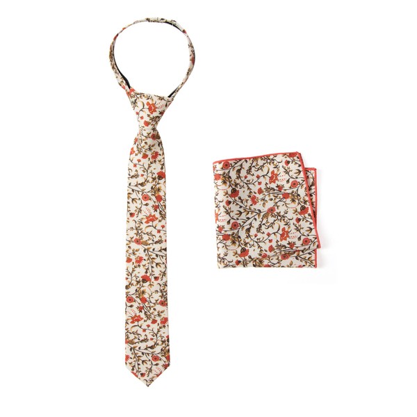 Spring Notion Boys' Cotton Floral Print Zipper Necktie and Pocket