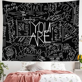 Miytal Quote You are Wall Tapestry, Inspirational Wall Art Positive Saying Wall Hanging White Tapestry for Teen Girl Bedroom Dorm - 51.2 x 59.1 Inches - Black