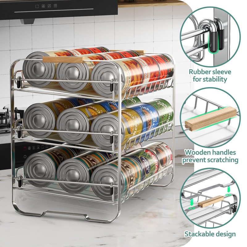 MAXIFFE 3 Tier Can Organizer for Pantry, Space-Saving Adjustable Easy