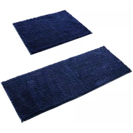 Delxo 2 Pc Kitchen Bath Rug Sets Non-Slip Soft Super Absorbent Mat Chenille Navy