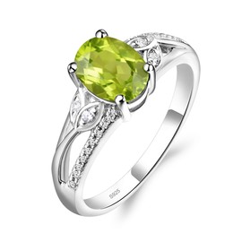 LUO 925 Sterling Silver 1.33 CT Peridot Ring Oval Shaped Promise Ring August Birthstone Ring for Women US Size 6