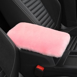 MLOVESIE Genuine Sheepskin Center Console Cover Pad Genuine Furry Fluffy Wool Fur Car Armrest Cover Protector Universal Fit for SUV/Truck/Car