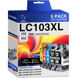 Uiprint 5Pack LC103XL Ink Cartridges Replacement for Brother LC103 LC103XL LC101 LC101XL Ink Cartridges,Compatible for Brother MFC-J870DW MFC-J6920DW MFC-J6520DW MFC-J450DW MFC-J470DW Printer