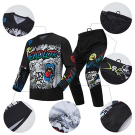 MENDLOR Motocross Jersey Pant Combo Mx Gear Set Mens Women Dirt Bike Enduro Offroad Riding Ride Racewear Racing Adult (Black White, Jersey M Pants 32)