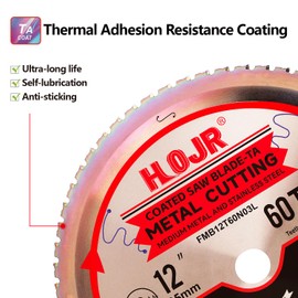 HOJR Metal Cutting Circular Saw Blade, Steel and Stainless Steel Cutting, The Cutting Head uses a Special Anti-Heat Sticking Coating with high Finish and Long Life, FMB 12 Inch 60-Tooth 1" TA