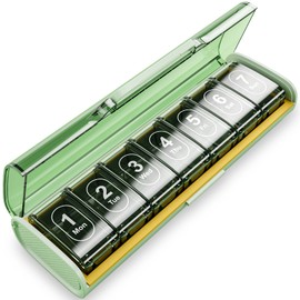 GAONLY Moisture-Proof Weekly Pill Organizer, BPA Free Travel 7 Day Pill Box Case, Portable for Travel with Removable Individual Containers to Hold Vitamins, Supplements and Medication (Green)