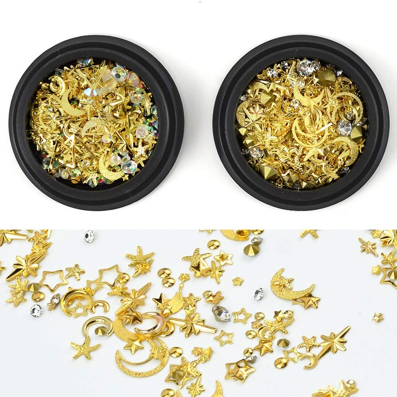 MEILINDS Gold Nail Studs Gems Sparkle Rhinestones Metal Rivets Charms