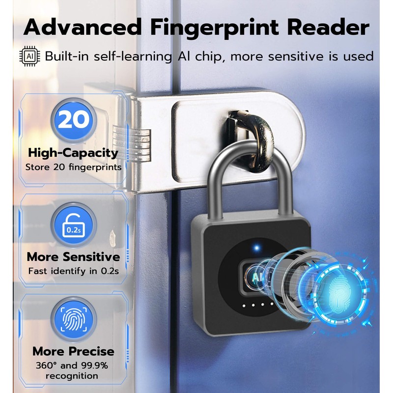 Fingerprint Gym Locker Lock with Code Keypad, Anweller Waterproof Keyless