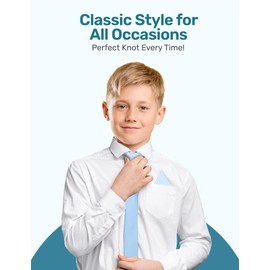 S.H. Churchill & Co. Corbatas para niños – Corbata y bolsillo cuadrado – Corbata tejida preatada para niños, uniforme escolar boda, Azul/claro, 14 inches (Ages 5-10)