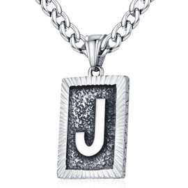 XIRUVE Men's Women's Stainless Steel Letter A to Z Square Retro Style Pendant Initial Necklace with 6 mm Wide Curb Chain Length Adjustable, Stainless Steel, No Gemstone