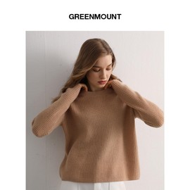 GreenMount Cashmere Sweaters for Women Essential Crewneck Ribbed Long Sleeve Pullover Sweater (Camel)