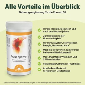 Dr. Jacob's Frauenpower I Fruit Based Drink Powder I For Hormone Household, Metabolism and Immune System* I With Soy Isoflavones (Phytoestrogens) I 333 g I Vegan