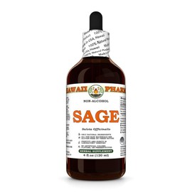 Sage (Salvia Officinalis) Dry Leaf Glycerite, Made in Hawaii, Organic Raw Materials, All Natural, Vegan, Lab Tested Alcohol-Free Liquid Extract - 4 fl.oz