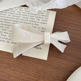 EZ PEACH Barrette, Large, Simple, Bowknot Line, Semi-Matt, Pipe, Tortoise Shell Style, Hair Accessories, Enameled Hair Accessories, Hair Clip, Hair Accessory (White)