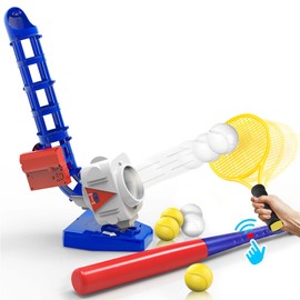 iPlay, iLearn Kids Pitching Machine Toys, 2 in 1 RC Baseball Tennis Pitcher, Auto Ball Launcher Bat, Boys Outdoor Outside Sports Backyard Game, Birthday Gift 5 6 7 8 10 12 Yr Youth-Partially Assembled