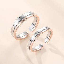 MIKAMU Bi-Color Couples Ring, Women's Ring, Men's Ring, 925 Silver, Sterling Silver, One Size, Popular Wedding Ring, Engagement Ring, Friends, Lovers, Gift, Jewelry, Includes Exclusive Box, Metal