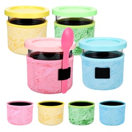 Hejo Pack of 4 Ice Cream Neoprene Sleeve for Ninja Creami Deluxe Accessories, Neoprene Cases for Ninja Ice Cream NC301 NC300 NC299AMZ Series, Colourful Thick Pint Case for Ice Cream Maker Containers