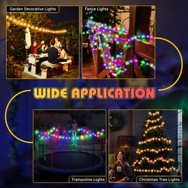 Solar Trampoline Lights Rope Lights 40ft, 120 LEDs USB Charge Trampoline Accessories Lights for Christmas Garden Backyard, 8 Color Modes String Lights for Outdoor Tent Camping Patio Tree Outside Decor