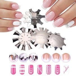 4 Pieces Stainless Steel Edge Trimmer French Smile Line Manicure Tool Set, French Nails Stencil, Edge Cutter Metal Stencil Cutter, for Acrylic UV Polyacrylic Gel Modeling, DIY Nail Art (Silver 4)