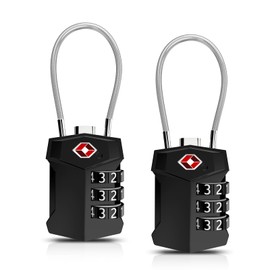 ORIA TSA Approved Luggage Lock, Combination Padlock, Travel Padlocks with 3-Digit, Flexible Cable, Lock for Locker, Backpacks, Suitcases, Handbag - 2 Pack