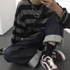 Zhiyouni Womens Mens Punk Gothic Oversized Striped Shirt Tops (Grey-M)