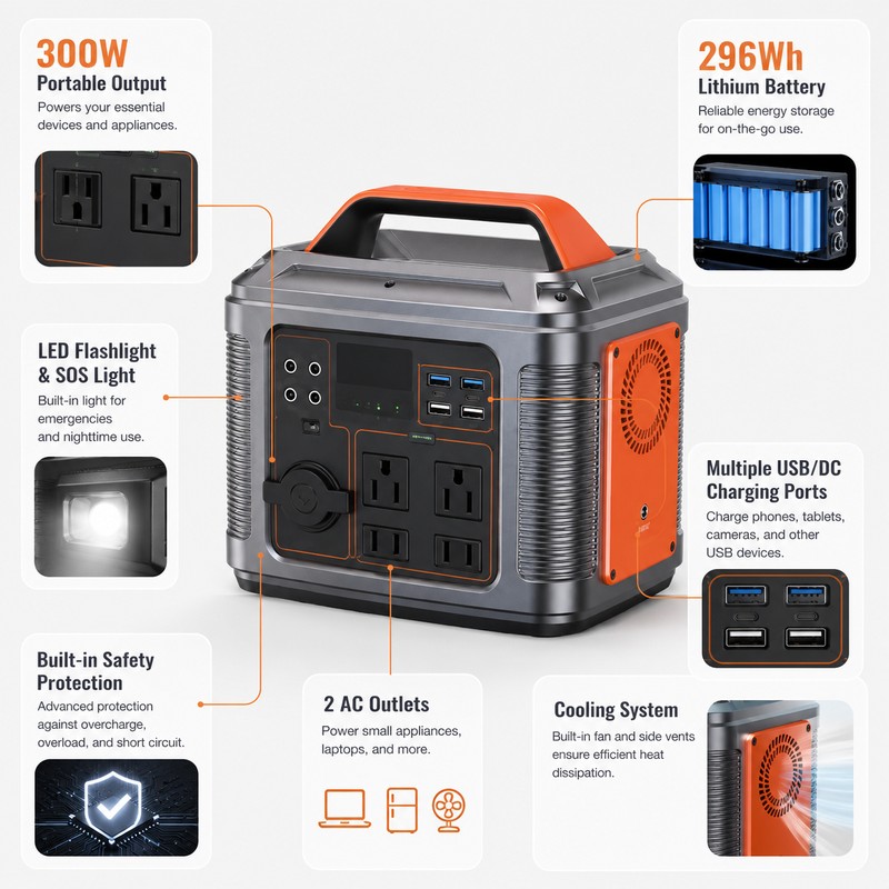300W Portable Power Station for Camping & Backup Charging –