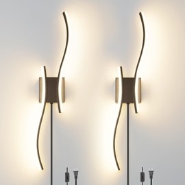 Daunton Modern Plug in Wall Sconce Set of 2, Black Dimmable LED Wall Light with Remote Control, 3CCT Adjustable & Memory Function, Timer, Plug in Cord Wall Lamp for TV Wall Living Room Hallway Bedroom