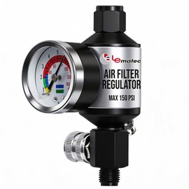 LE LEMATEC Air Compressor Regulator & Water Separator with Gauge, AI303-R1 Dryer for Clean Compressed Air, 150 PSI, 1/4" NPT, Push Button Drain - Removes Oil & Debris