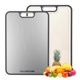 SOLCHRYHOM Cutting Boards for Kitchen, Cutting Board Double Sided Food Grade, 304 Stainless Steel & Wheat Straw PP, Dishwasher Safe Easy to Clean Large Size 15.2”×10.5”