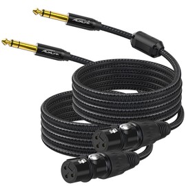 AuxLink XLR Female to 1/4 Cable 6ft 2 Pack, Balanced TRS to 6.35mm Gold-Plated Connectors Nylon Braided, Quarter Inch to XLR Female Cable