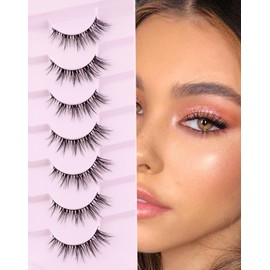 Onlyall Lashes Natural Look Soft Fluffy Lashes Short Eyelashes Lightweight Natural Lashes Cat Eye Lashes False Eye Lashes 7 Pairs D5