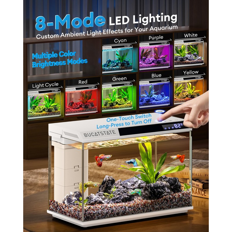 BUCATSTATE 2.6 Gallon Small Fish Tank, 3 Stage Filtration Aquarium