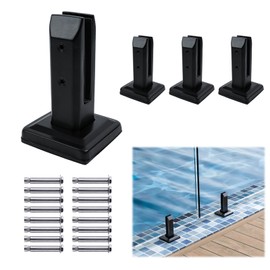 Muzata 4Pack Black Glass Railing Spigot Clamp Rectangle Stainless Steel Polish Bracket for Glass Thickness 5/16''-7/16''(8mm-12mm) Heavy Duty Pool Deck Fence Railing Post Garden Balcony GS10 SO4