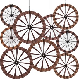 Outus 18 Pcs Wagon Wheel Decorations Paper Fans Country Western Party Decorations Wooden Wagon Wheels Hanging Paper Fans Ceiling Wall Decor for Wild West Western Cowboy Themed Classroom Party