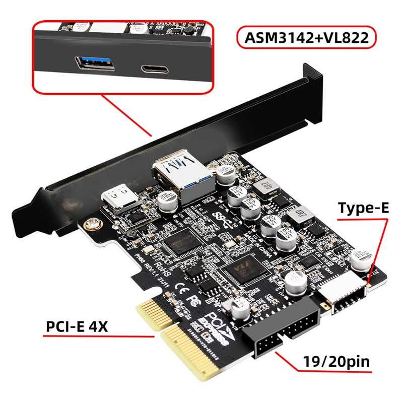 chenyang 4 Port PCI-E 4X to USB A/USB C/USB 3.0