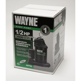 Wayne SPF50 SPF50-1/2 HP Epoxy Coated Steel and Thermoplastic Submersible Sump Pump-Up to 4,300 Gallons Per Hour-Long Lasting and Durable Construction, No Size, Black